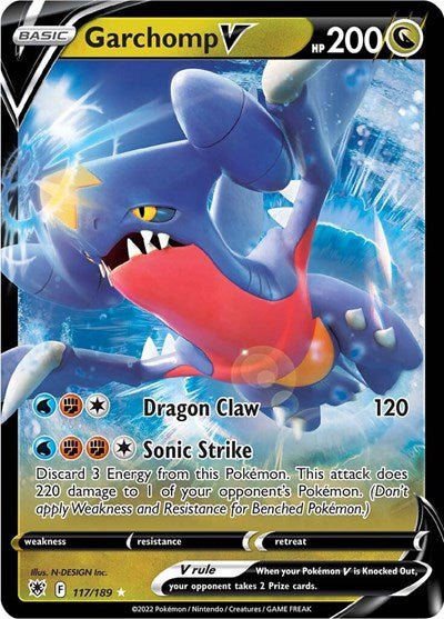 Pokémon card: Garchomp V 117/189 from Astral Radiance (Ultra Rare), Dragon type, front of card