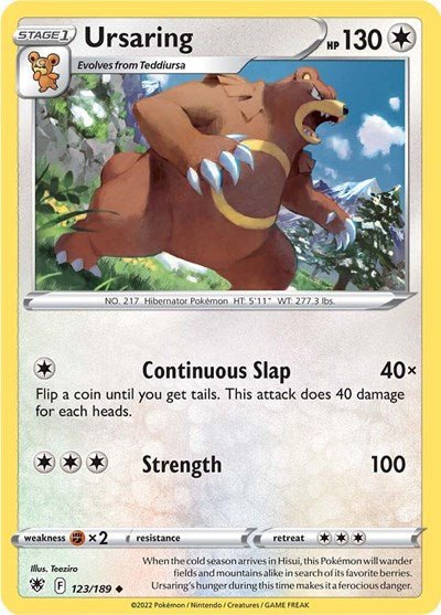 Pokémon card: Ursaring 123/189 from Astral Radiance (Uncommon), Colorless type, front of card
