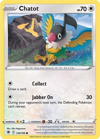 Pokémon card: Chatot 129/189 from Astral Radiance (Common), Colorless type, front of card