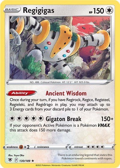 Pokémon card: Regigigas 130/189 from Astral Radiance (Holo Rare), Colorless type, front of card
