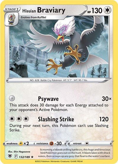 Pokémon card: Hisuian Braviary 132/189 from Astral Radiance (Rare), Colorless type, front of card