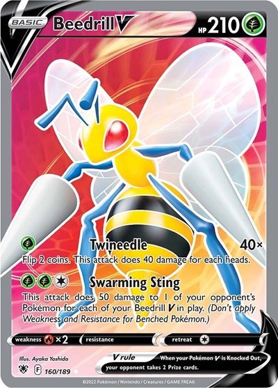 Pokémon card: Beedrill V (Full Art) 160/189 from Astral Radiance (Ultra Rare), Grass type, front of card