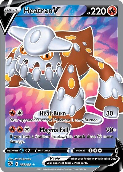 Pokémon card: Heatran V (Full Art) 165/189 from Astral Radiance (Ultra Rare), Fire type, front of card