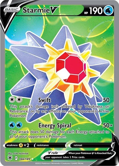 Pokémon card: Starmie V (Full Art) 166/189 from Astral Radiance (Ultra Rare), Water type, front of card