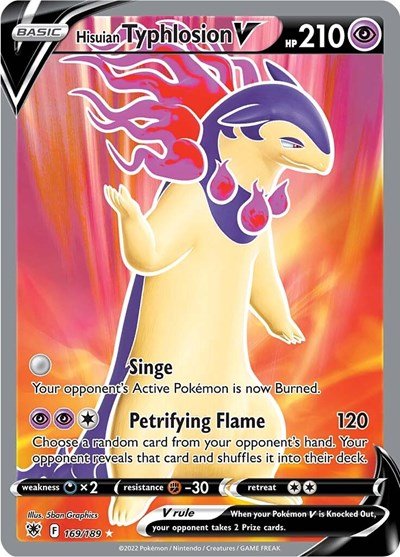 Pokémon card: Hisuian Typhlosion V (Full Art) 169/189 from Astral Radiance (Ultra Rare), Psychic type, front of card