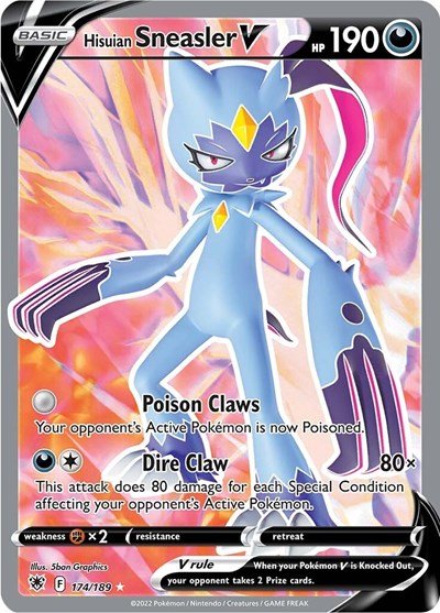 Pokémon card: Hisuian Sneasler V (Full Art) 174/189 from Astral Radiance (Ultra Rare), Darkness type, front of card