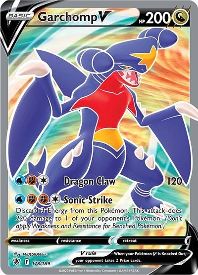 Pokémon card: Garchomp V (Full Art) 178/189 from Astral Radiance (Ultra Rare), Dragon type, front of card
