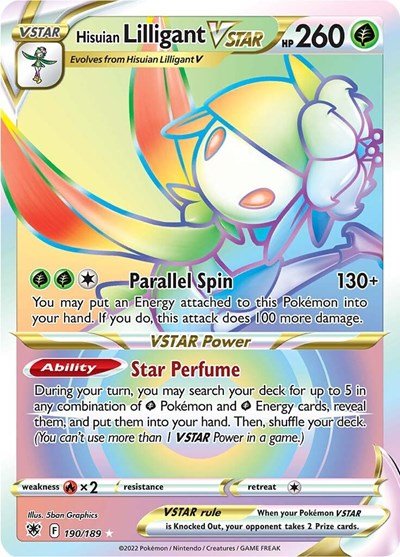 Pokémon card: Hisuian Lilligant VSTAR 190/189 from Astral Radiance (Secret Rare), Grass type, front of card