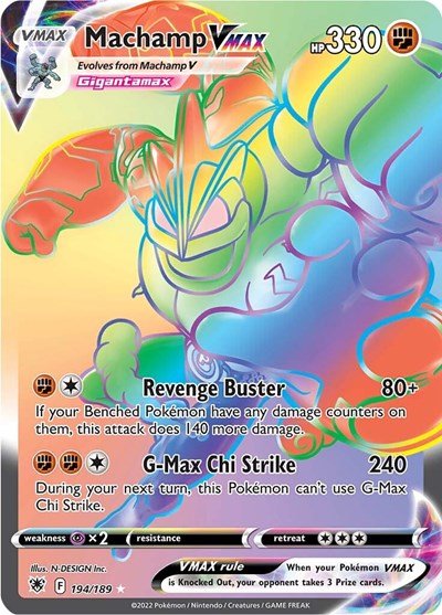Pokémon card: Machamp VMAX 194/189 from Astral Radiance (Secret Rare), Fighting type, front of card
