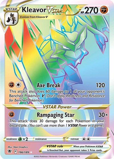 Pokémon card: Kleavor VSTAR 196/189 from Astral Radiance (Secret Rare), Fighting type, front of card