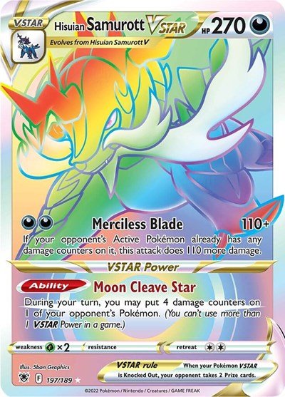 Pokémon card: Hisuian Samurott VSTAR 197/189 from Astral Radiance (Secret Rare), Darkness type, front of card