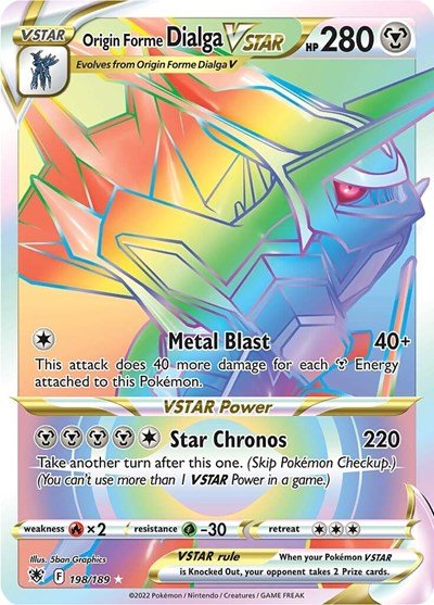 Pokémon card: Origin Forme Dialga VSTAR 198/189 from Astral Radiance (Secret Rare), Metal type, front of card
