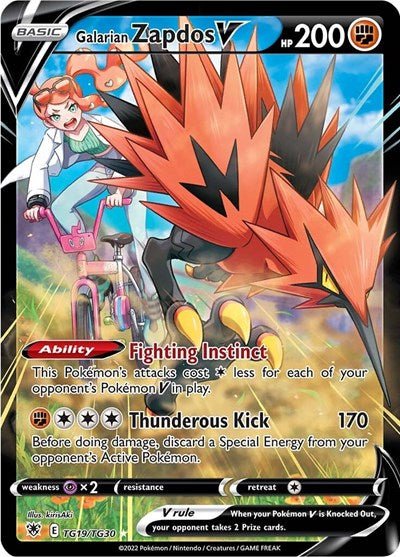 Pokémon card: Galarian Zapdos V TG19/TG30 from Astral Radiance Trainer Gallery (Ultra Rare), Fighting type, front of card