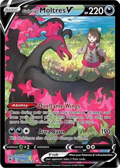 Pokémon card: Galarian Moltres V TG20/TG30 from Astral Radiance Trainer Gallery (Ultra Rare), Darkness type, front of card