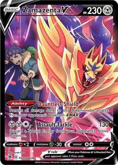 Pokémon card: Zamazenta V TG22/TG30 from Astral Radiance Trainer Gallery (Ultra Rare), Metal type, front of card
