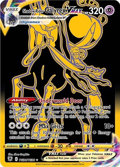 Pokémon card: Shadow Rider Calyrex VMAX TG30/TG30 from Astral Radiance Trainer Gallery (Secret Rare), Psychic type, front of card
