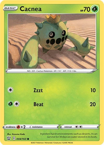 Pokémon card: Cacnea 004/163 from Battle Styles (Common), Grass type, front of card