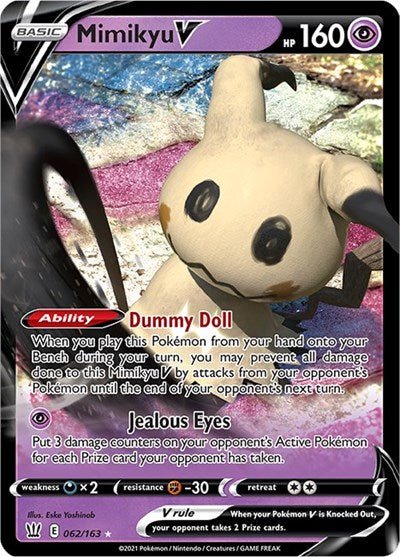 Pokémon card: Mimikyu V 062/163 from Battle Styles (Ultra Rare), Psychic type, front of card