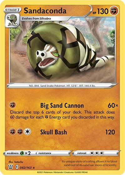 Pokémon card: Sandaconda 082/163 from Battle Styles (Holo Rare), Fighting type, front of card