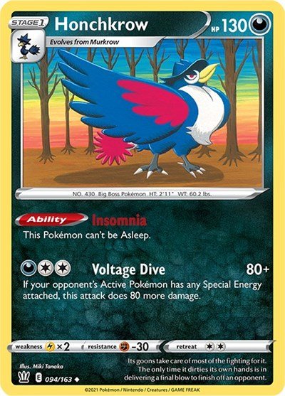 Pokémon card: Honchkrow 094/163 from Battle Styles (Uncommon), Darkness type, front of card