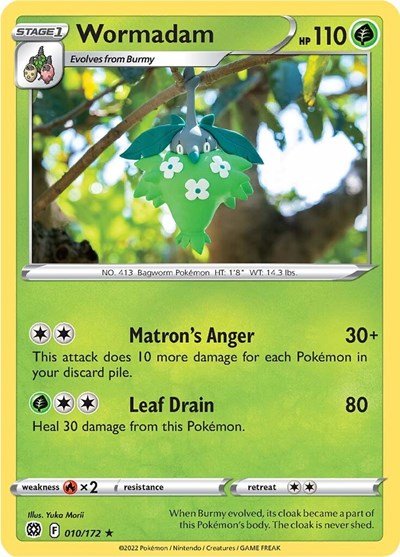 Pokémon card: Wormadam 010/172 from Brilliant Stars (Rare), Grass type, front of card
