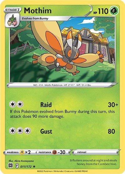 Pokémon card: Mothim 011/172 from Brilliant Stars (Rare), Grass type, front of card