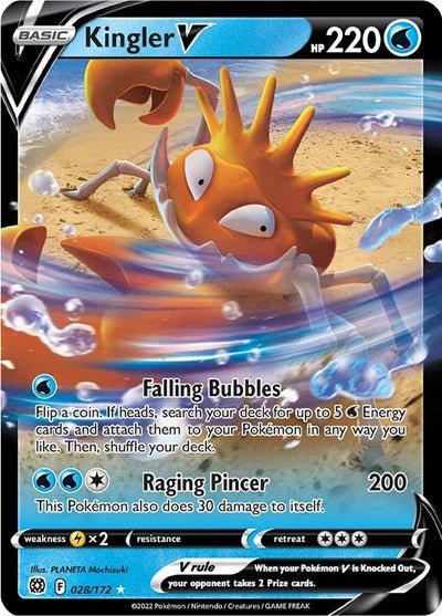 Pokémon card: Kingler V 028/172 from Brilliant Stars (Ultra Rare), Water type, front of card