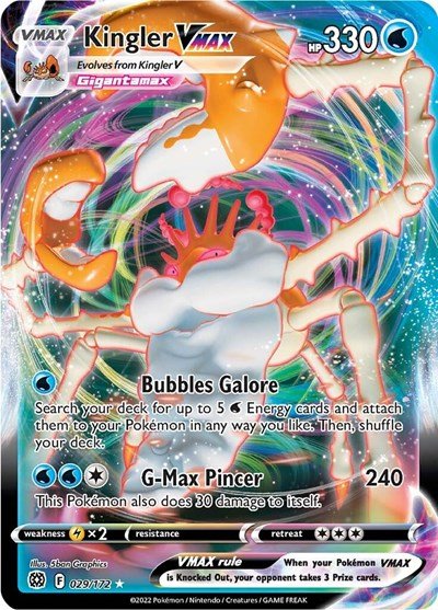 Pokémon card: Kingler VMAX 029/172 from Brilliant Stars (Ultra Rare), Water type, front of card
