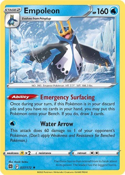 Pokémon card: Empoleon 037/172 from Brilliant Stars (Holo Rare), Water type, front of card