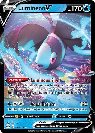 Pokémon card: Lumineon V 040/172 from Brilliant Stars (Ultra Rare), Water type, front of card