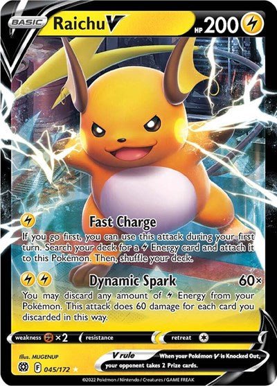 Pokémon card: Raichu V 045/172 from Brilliant Stars (Ultra Rare), Lightning type, front of card