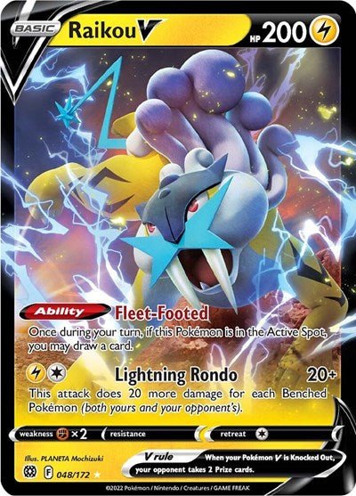 Pokémon card: Raikou V 048/172 from Brilliant Stars (Ultra Rare), Lightning type, front of card
