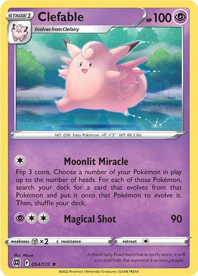 Pokémon card: Clefable 054/172 from Brilliant Stars (Rare), Psychic type, front of card