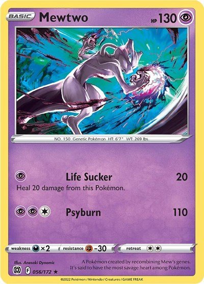 Pokémon card: Mewtwo 056/172 from Brilliant Stars (Rare), Psychic type, front of card