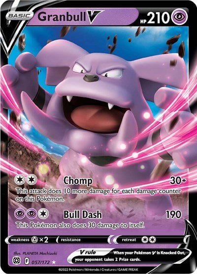 Pokémon card: Granbull V 057/172 from Brilliant Stars (Ultra Rare), Psychic type, front of card