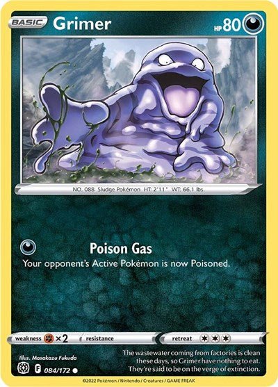 Pokémon card: Grimer 084/172 from Brilliant Stars (Common), Darkness type, front of card