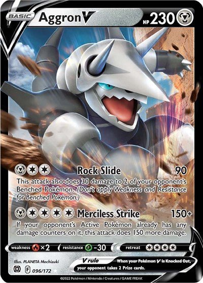 Pokémon card: Aggron V 096/172 from Brilliant Stars (Ultra Rare), Metal type, front of card