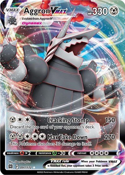 Pokémon card: Aggron VMAX 097/172 from Brilliant Stars (Ultra Rare), Metal type, front of card
