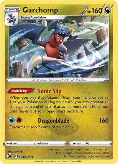 Pokémon card: Garchomp 109/172 from Brilliant Stars (Holo Rare), Dragon type, front of card