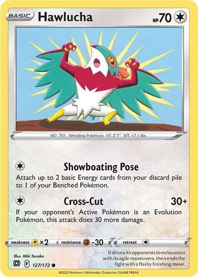 Pokémon card: Hawlucha 127/172 from Brilliant Stars (Common), Colorless type, front of card