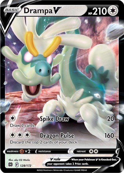 Pokémon card: Drampa V 128/172 from Brilliant Stars (Ultra Rare), Colorless type, front of card