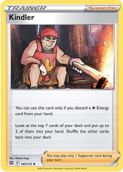 Pokémon card: Kindler 143/172 from Brilliant Stars (Uncommon), front of card