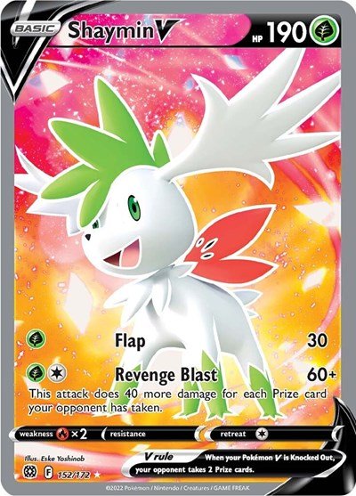 Pokémon card: Shaymin V (Full Art) 152/172 from Brilliant Stars (Ultra Rare), Grass type, front of card