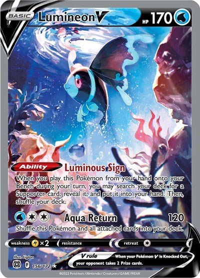 Pokémon card: Lumineon V (Alternate Full Art) 156/172 from Brilliant Stars (Ultra Rare), Water type, front of card