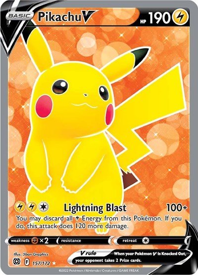 Pokémon card: Pikachu V (Full Art) 157/172 from Brilliant Stars (Ultra Rare), Lightning type, front of card