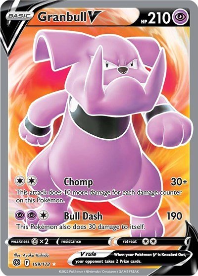 Pokémon card: Granbull V (Full Art) 159/172 from Brilliant Stars (Ultra Rare), Psychic type, front of card