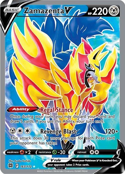 Pokémon card: Zamazenta V (Full Art) 163/172 from Brilliant Stars (Ultra Rare), Metal type, front of card