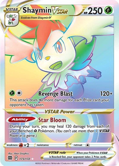 Pokémon card: Shaymin VSTAR 173/172 from Brilliant Stars (Secret Rare), Grass type, front of card