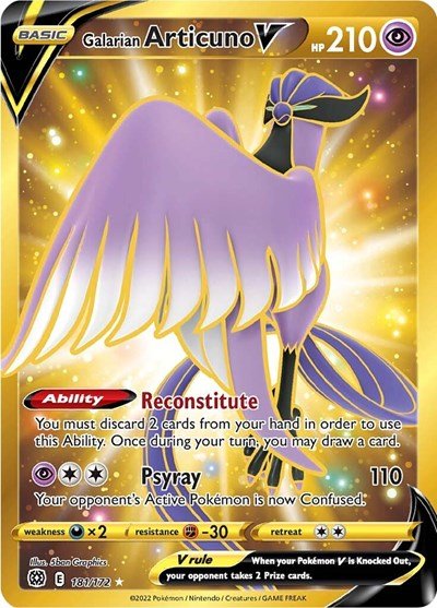 Pokémon card: Galarian Articuno V 181/172 from Brilliant Stars (Secret Rare), Psychic type, front of card