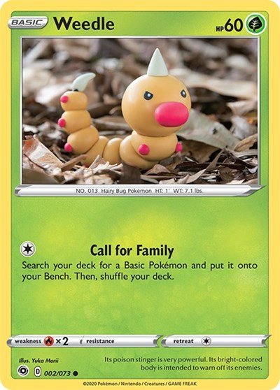 Pokémon card: Weedle 002/073 from Champions Path (Common), Grass type, front of card